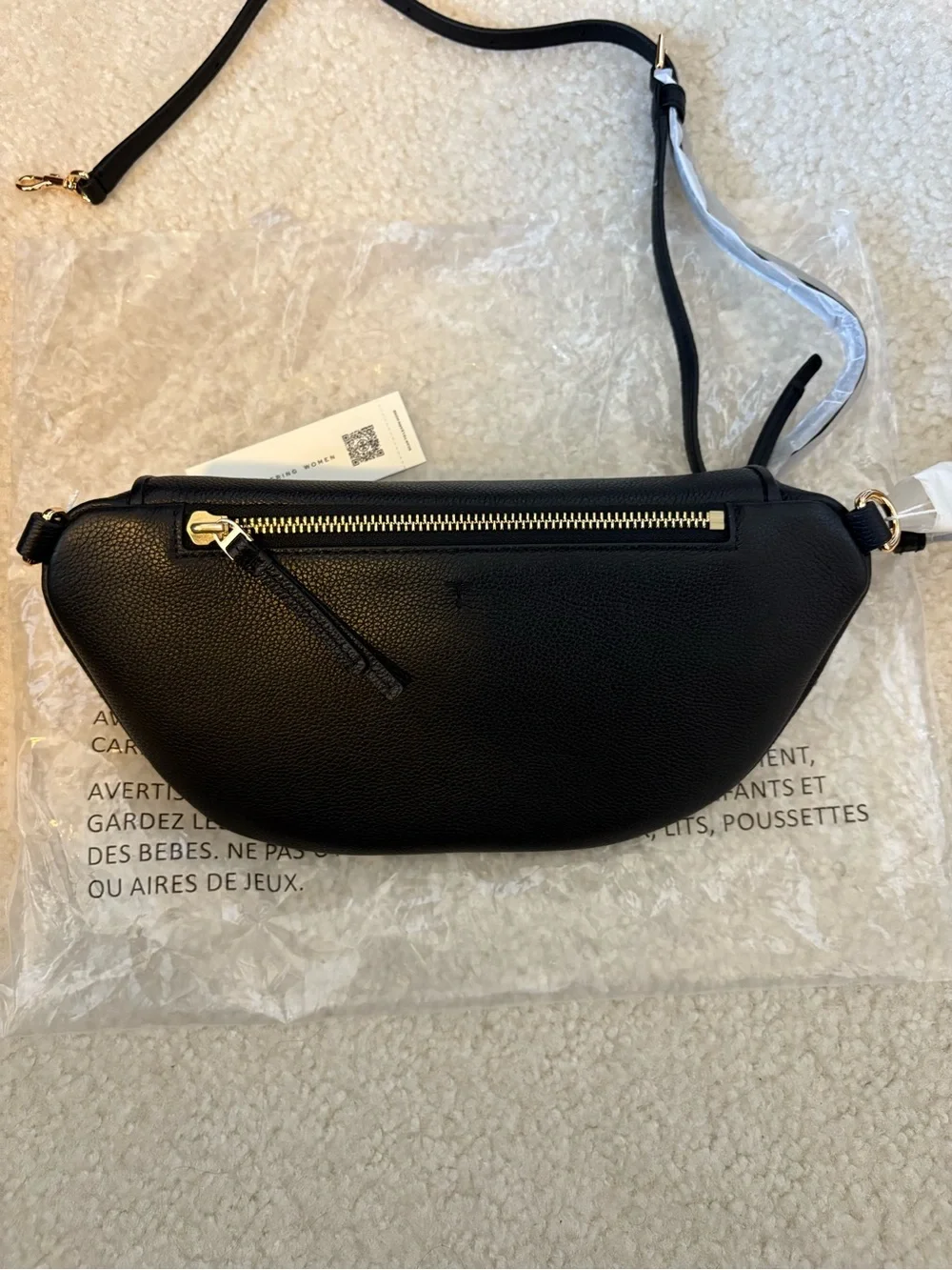 Tory Burch Black Thea Bag Pebbled Leather Crossbody Belt Bag with Gold Hardware